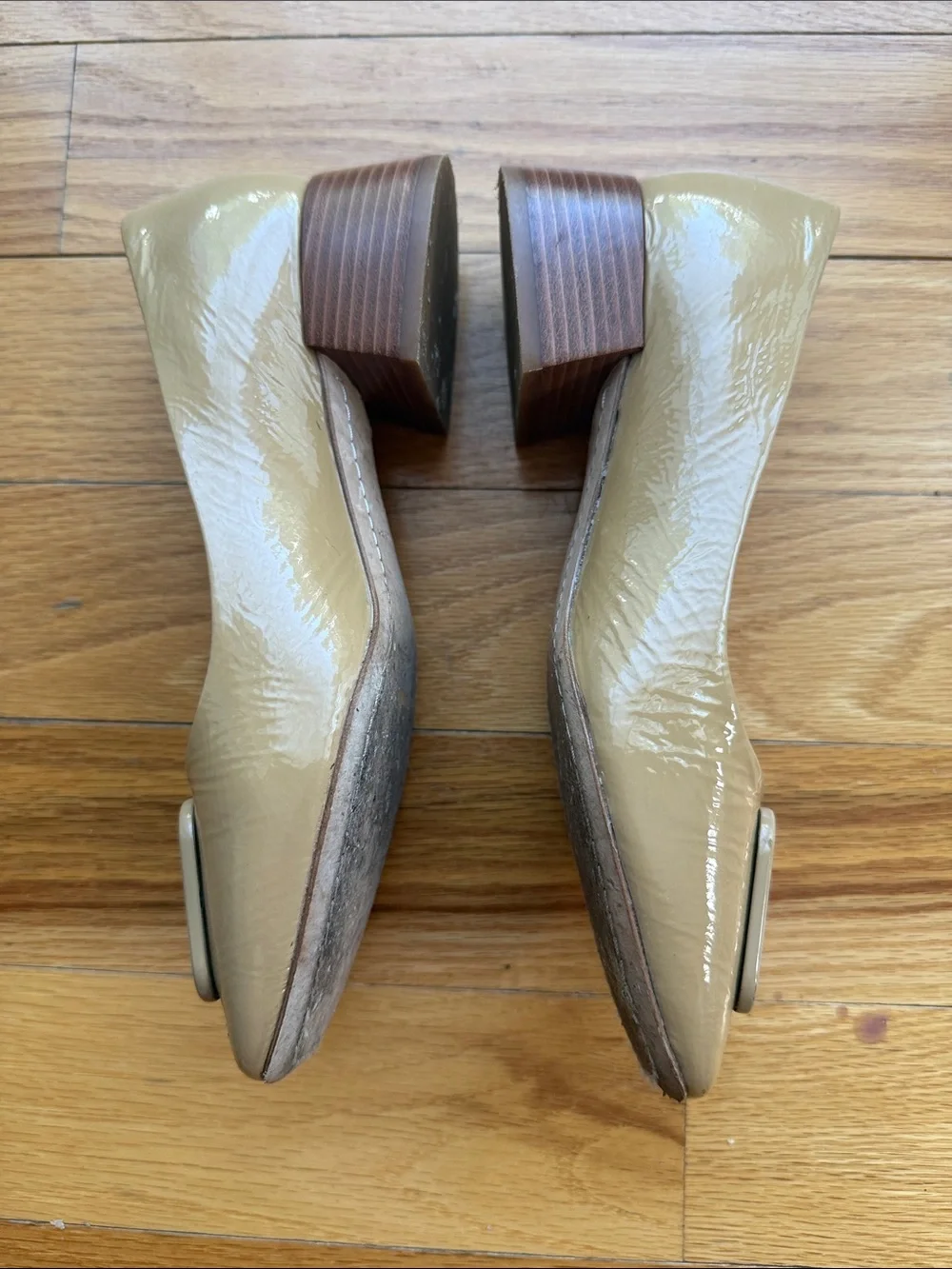 Tory Burch Camel Patent Leather Square-Toe Pump